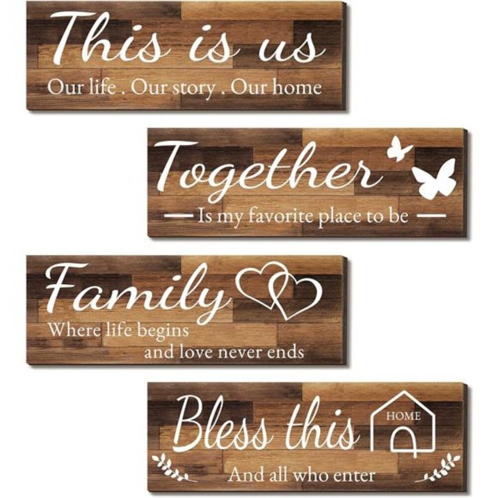 4 Pieces Home Wall Signs, THIS IS US/TOGETHER/BLESS THIS HOME/FAMILY Wall Decor